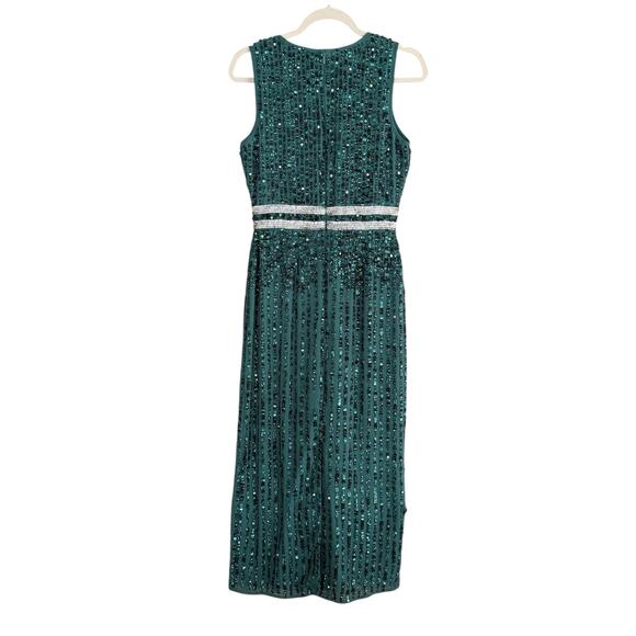 Mac Duggal Midi Sheath Dress Sleeveless High Neck Beaded Sequin Green Size 2 - Picture 8 of 15